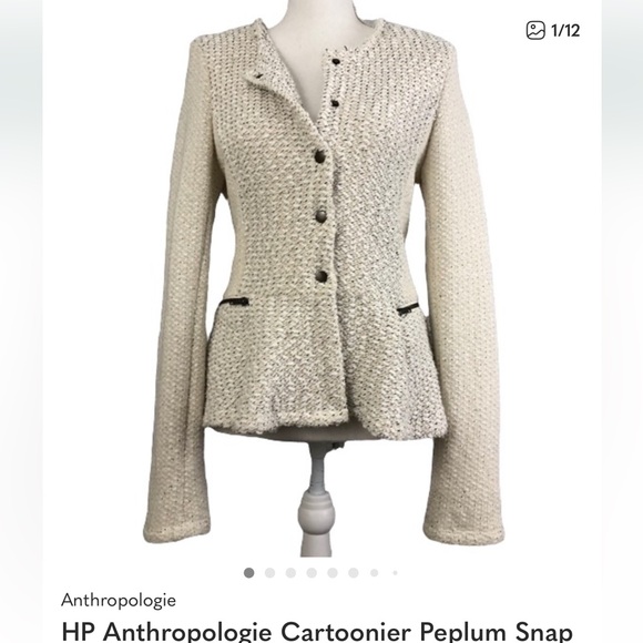Anthropologie Jackets & Blazers - HP Anthropologie Cartoonier Peplum Snap Sweater Coat White/Ivory Size Large
